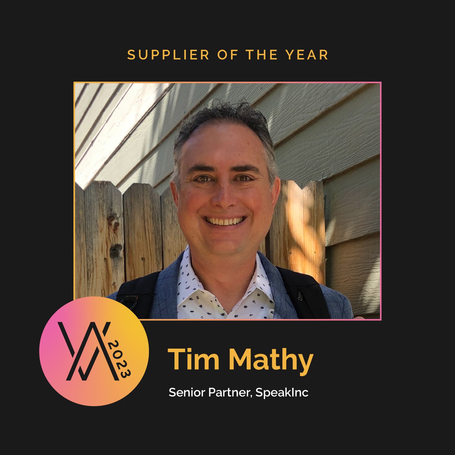 Congratulations Tim! PCMA Supplier of the Year!